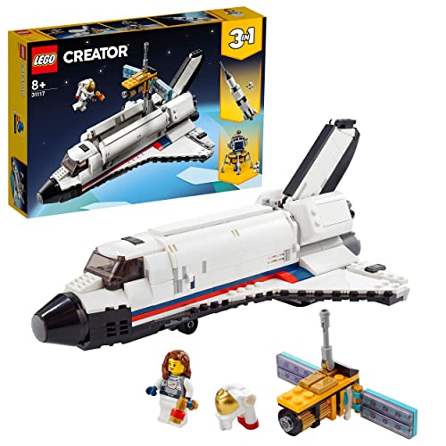 LEGO 31117 Raumfähre - 3-in-1 Weltraum Spielzeug. Weiße Raumfähre mit blauen Akzenten. Ermöglicht den Bau von drei verschiedenen Raumfahrzeugmodellen.
