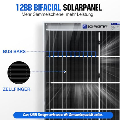 ECO-WORTHY 195W Bifacial Solarpanel Monokristallin 18V