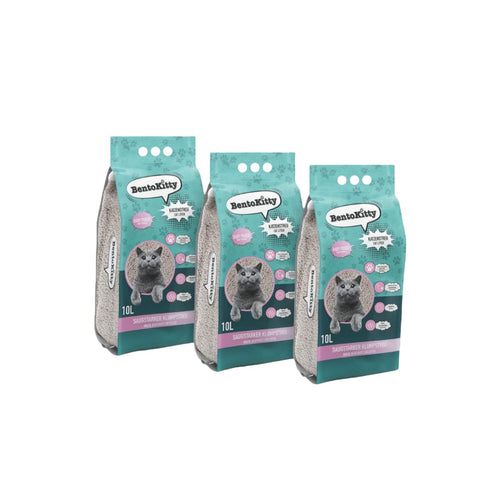 BentoKitty Katzenstreu klumpend Babypuderduft Bentonit 30L 3er Pack, weisses Feingranulat