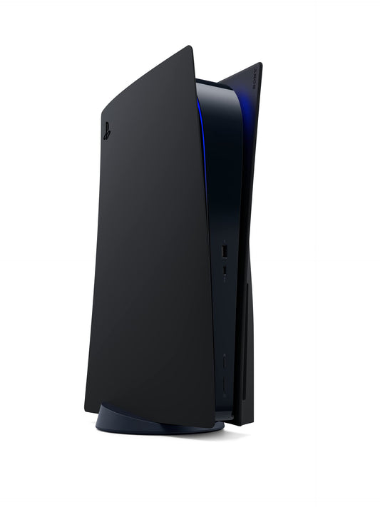 PS5 Konsolen-Cover Ersatz Seitenblende – Midnight Black: Geformte schwarze Abdeckung, ersetzt weiße Originalblende der Konsole.