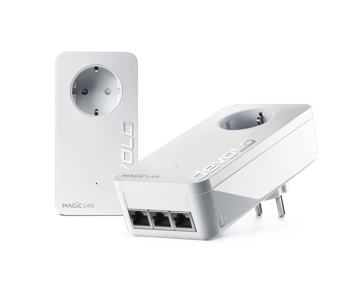 devolo Magic 2 LAN triple Starter Kit Powerline Adapter weiss. Rechteckig. Überträgt LAN-Daten via Stromnetz für stabiles Netz.