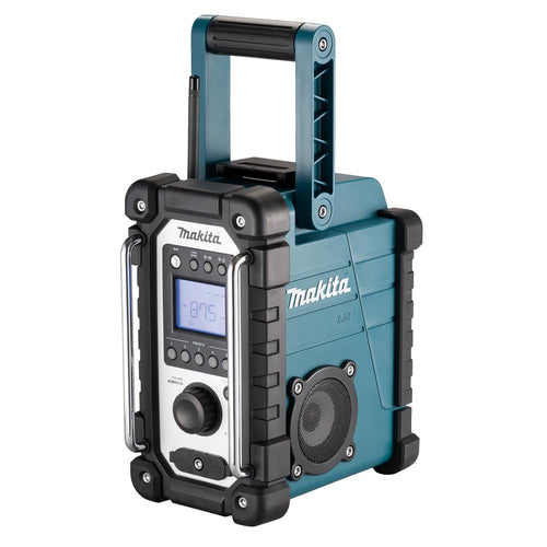 Makita DMR115 Akku-Baustellenradio DAB+ Solo. Türkis-schwarz, robust. Empfängt DAB+/UKW-Sender für Audio auf Baustellen.