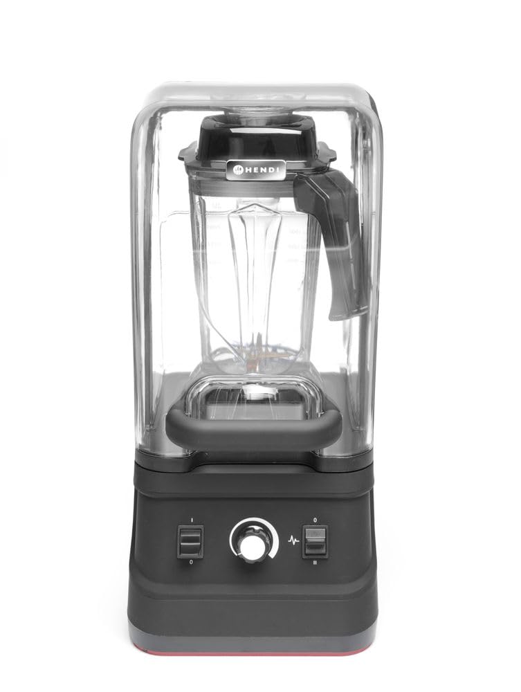 HENDI Standmixer BPA-frei 2.5L – Schalldämmende Schutzhaube. Schwarzer Standmixer mit Schutzhaube, zum geräuscharmen Mixen.
