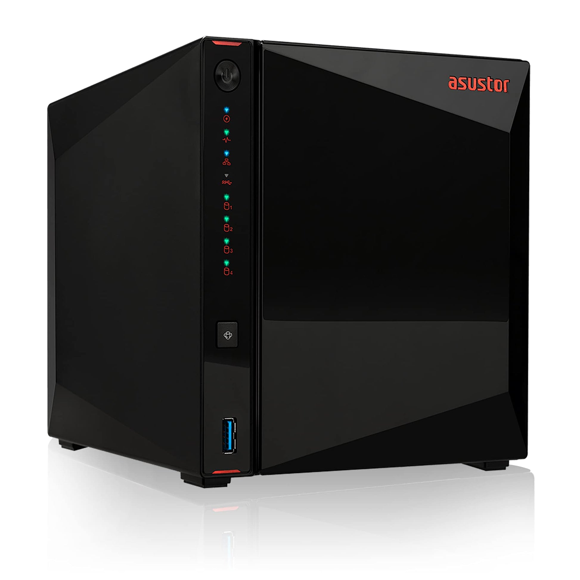 Asustor AS5304T Netzwerkspeicher – Schwarz Sans Disque: Quaderförmiges NAS mit vier Einschüben zur zentralen Datenspeicherung.