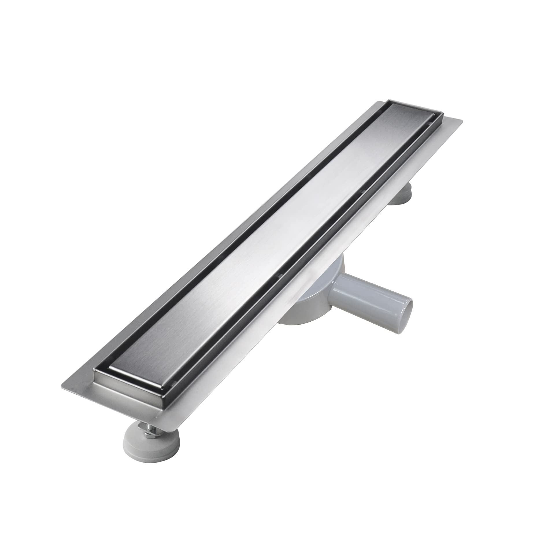 sunrik Duschrinne 80 cm Befliesbar – extra flach Edelstahl. Silberne Rinne zur bodengleichen Entwässerung von Duschen.