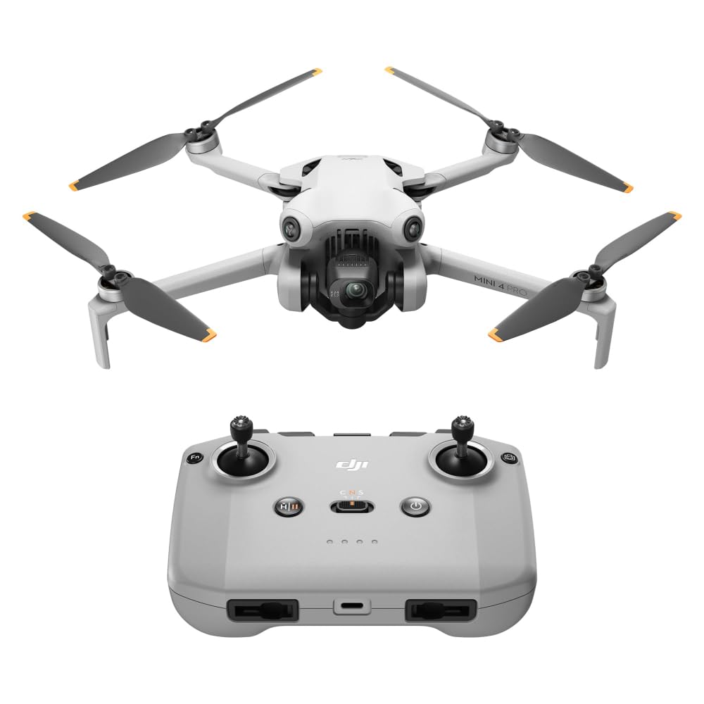 DJI Mini 4 Pro Faltbare 4K Drohne – RC-N2 Fernsteuerung. Grauer, faltbarer Quadrocopter für 4K Luftaufnahmen mittels RC-N2.