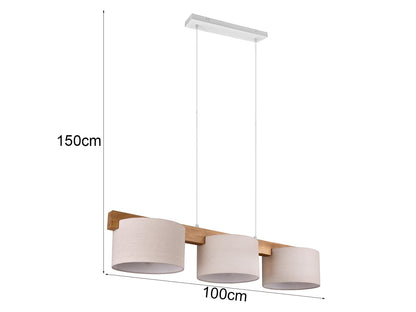 meineWunschleuchte Holzbalken Pendelleuchte – 3-flammig Beige 100cm