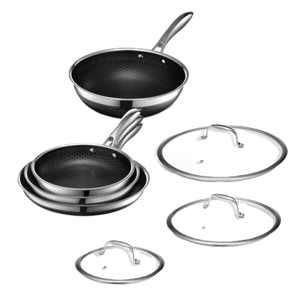 HexClad Hybrid-Edelstahl Kochgeschirr Set - 7-teilig