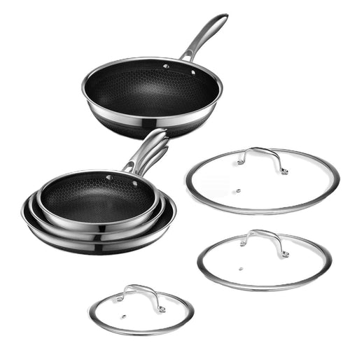 HexClad Hybrid-Edelstahl Kochgeschirr Set - 7-teilig