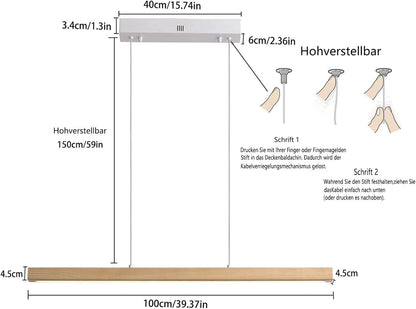 Pinrutar Holz LED Pendelleuchte - dimmbar Esstisch L100CM 36W