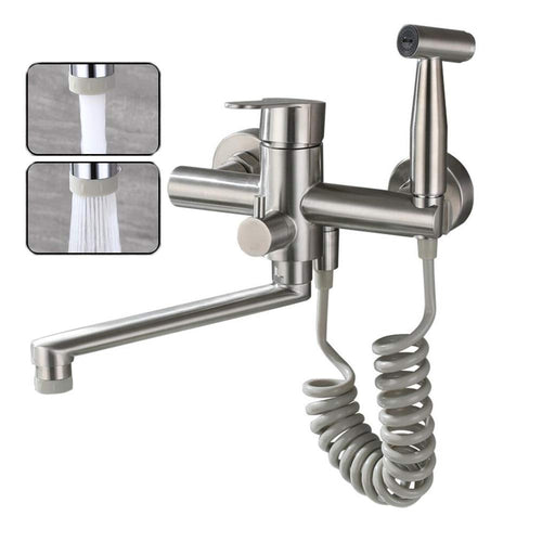 Culinaro Wandarmatur Küchenarmatur 360° Auslauf - Gebürstetes Nickel