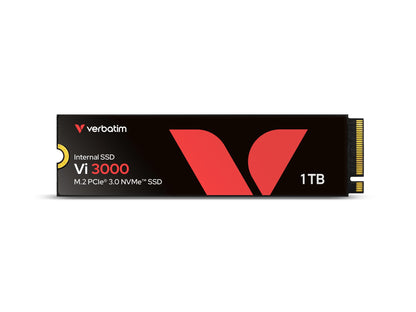 Verbatim Vi3000 NVMe M.2 SSD Laufwerk PCIe Gen 3 - 1 TB. Rechteckige, schwarze Platine mit Speicherchips zur schnellen Datenablage in PCs.