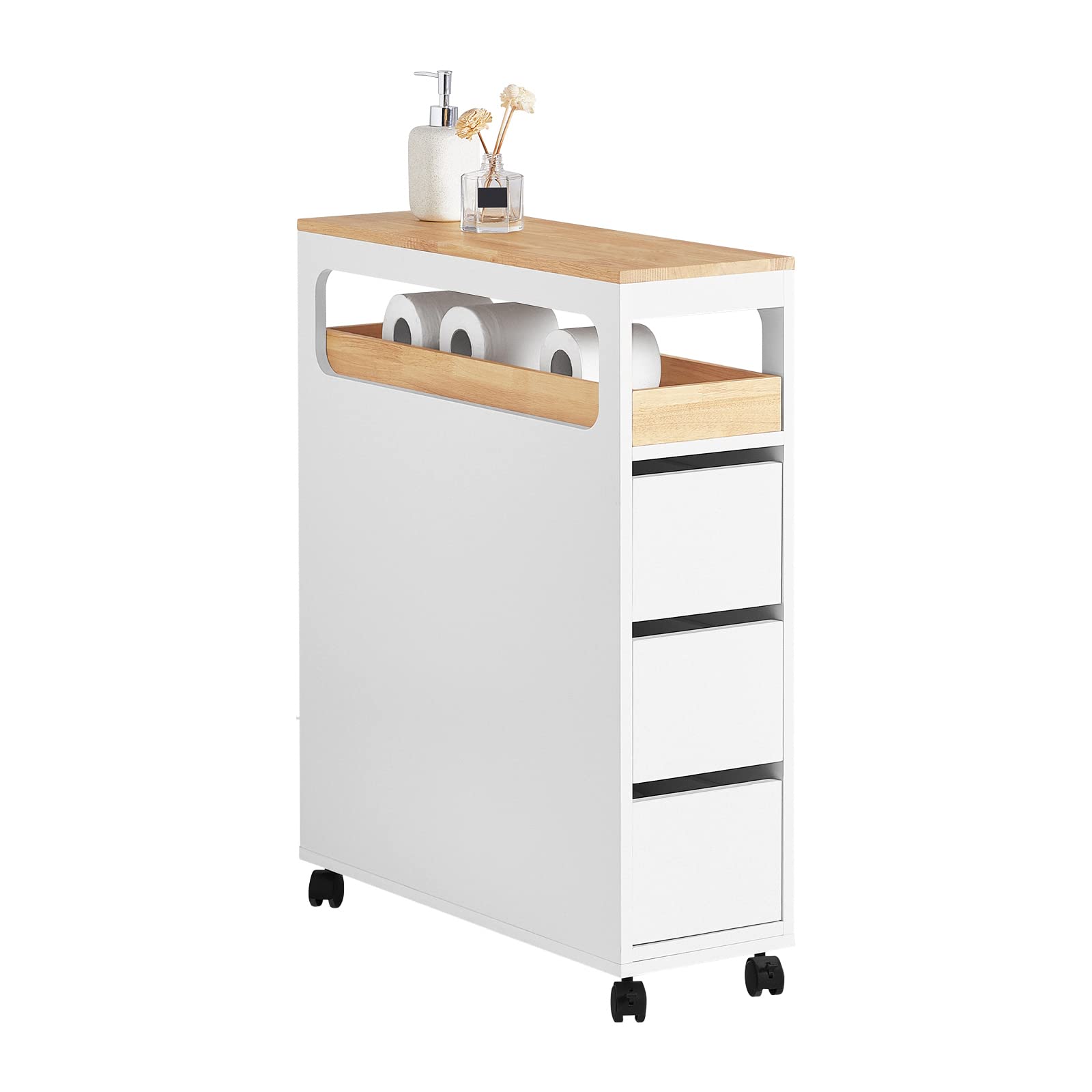 SoBuy BZR54-W Nischenregal Rollwagen für Küche & Bad – Weiss. Weißer, schmaler Rollwagen mit Ablagen für enge Nischen in Küche/Bad.