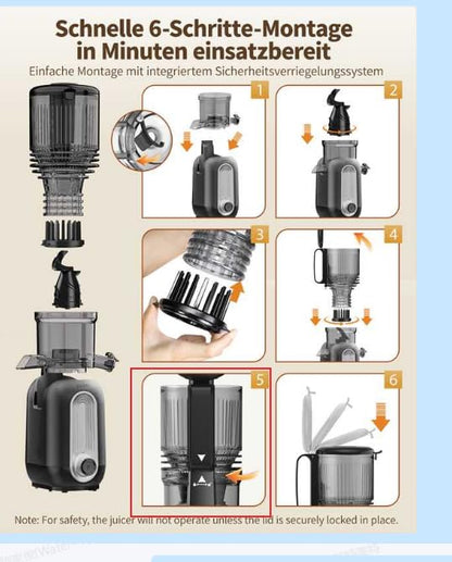 ZACHVO Kaltpress Slow Juicer Entsafter – 130mm Einfüllschacht