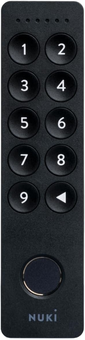Nuki Keypad 2 Tür Zugangssystem - Code & Fingerprint. Dunkles Keypad zur Türöffnung per Code oder Fingerprint-Scan.