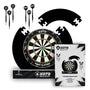 KOTO Tournament Dartscheibe Set – Schwarz mit Surround & Darts. Sisal-Scheibe mit Zahlenring; für Steeldart-Wettkämpfe.