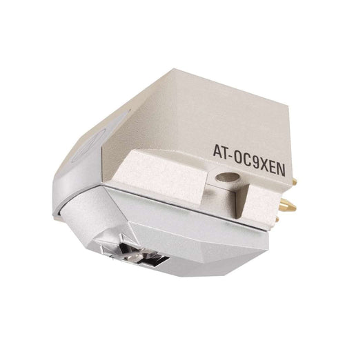 Audio-Technica AT-OC9 Moving Coil Tonabnehmer - XEN. Schwarzer Tonabnehmer mit Nadel. Wandelt Rillenschwingungen in Audiosignale für Plattenspieler.