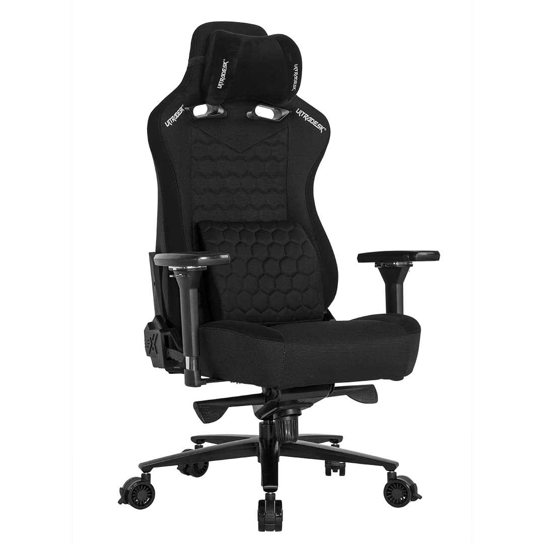 ULTRADESK Throne Gaming Bürostuhl – Schwarz mit Memory Kissen. Ergonomischer Stuhl mit hoher Rückenlehne für langes Gaming/Büro.