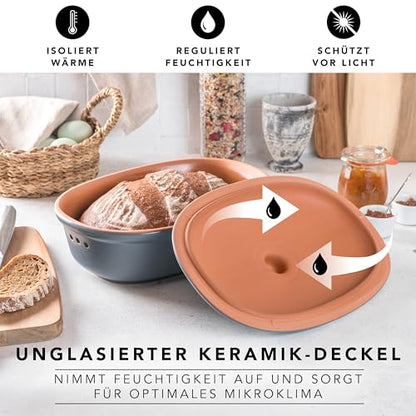 Römertopf Brottopf aus Keramik - 30x21cm blau-grau