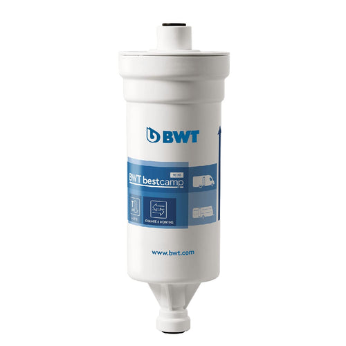 BWT bestcamp MINI Filterkartusche Trinkwasser Freizeitmobil. Kompakte, blau-weiße Kartusche zur Aufbereitung von Trinkwasser in Freizeitmobilen.