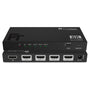 FeinTech SP410 HDMI 2.1 Splitter - 1 In 4 Out, 4K 120Hz 8K. Schwarzes, rechteckiges Gerät. Verteilt ein HDMI 2.1 Signal an vier 4K/8K Displays.