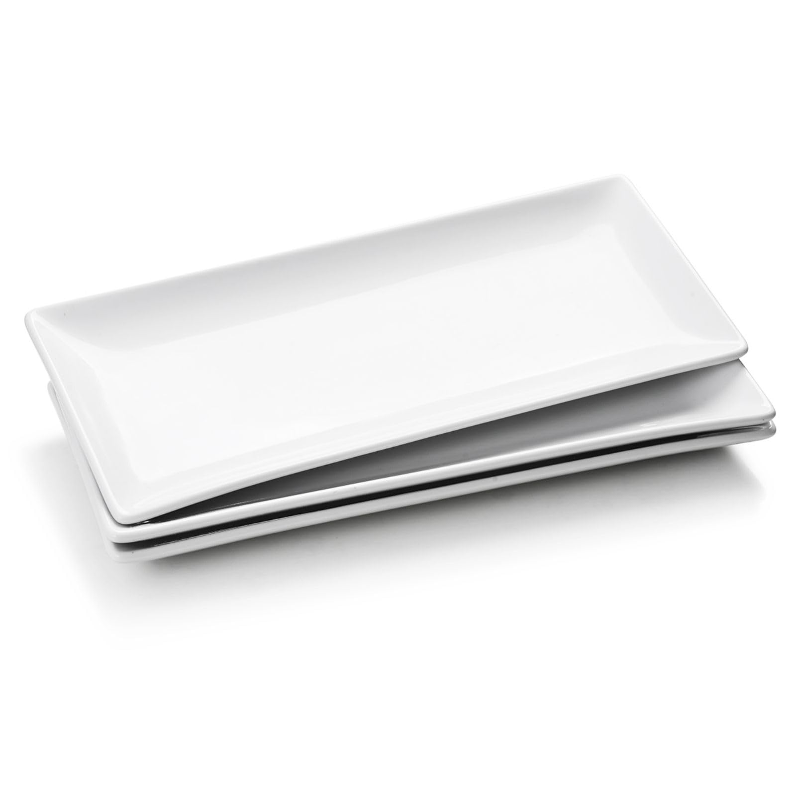 WishDeco Servierplatte 3er Set Porzellan, rechteckig, weiss, 35x15 cm – zum Servieren von Kuchen, Sushi und Desserts