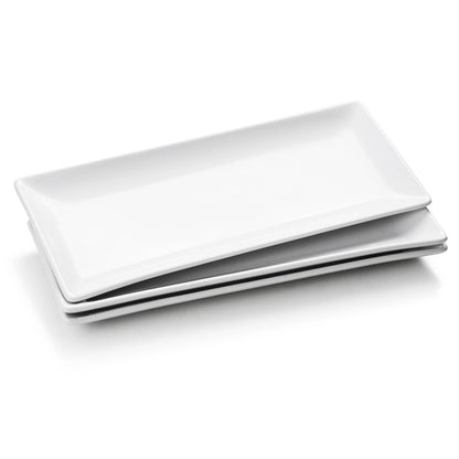 WishDeco Servierplatte 3er Set Porzellan, rechteckig, weiss, 35x15 cm – zum Servieren von Kuchen, Sushi und Desserts