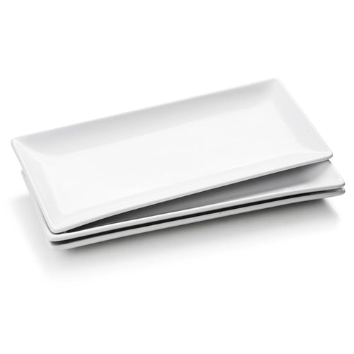 WishDeco Servierplatte 3er Set Porzellan, rechteckig, weiss, 35x15 cm – zum Servieren von Kuchen, Sushi und Desserts