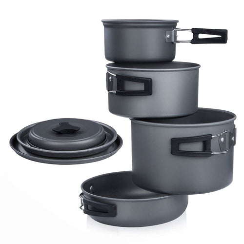 yourGEAR Ranger V Camping Kochgeschirr Set 7-teilig für 4-5 Personen, Aluminium, Netzbeutel