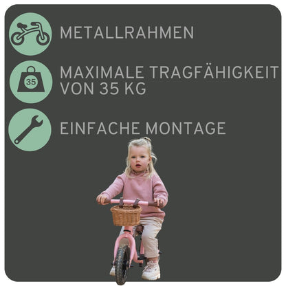 Bandits & Angels Laufrad Metall Weidenkorb – Vintage Rosa