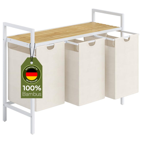 STEELSØN Rigil Wäschesammler – 3-Fach, Bambus Ablage Weiss