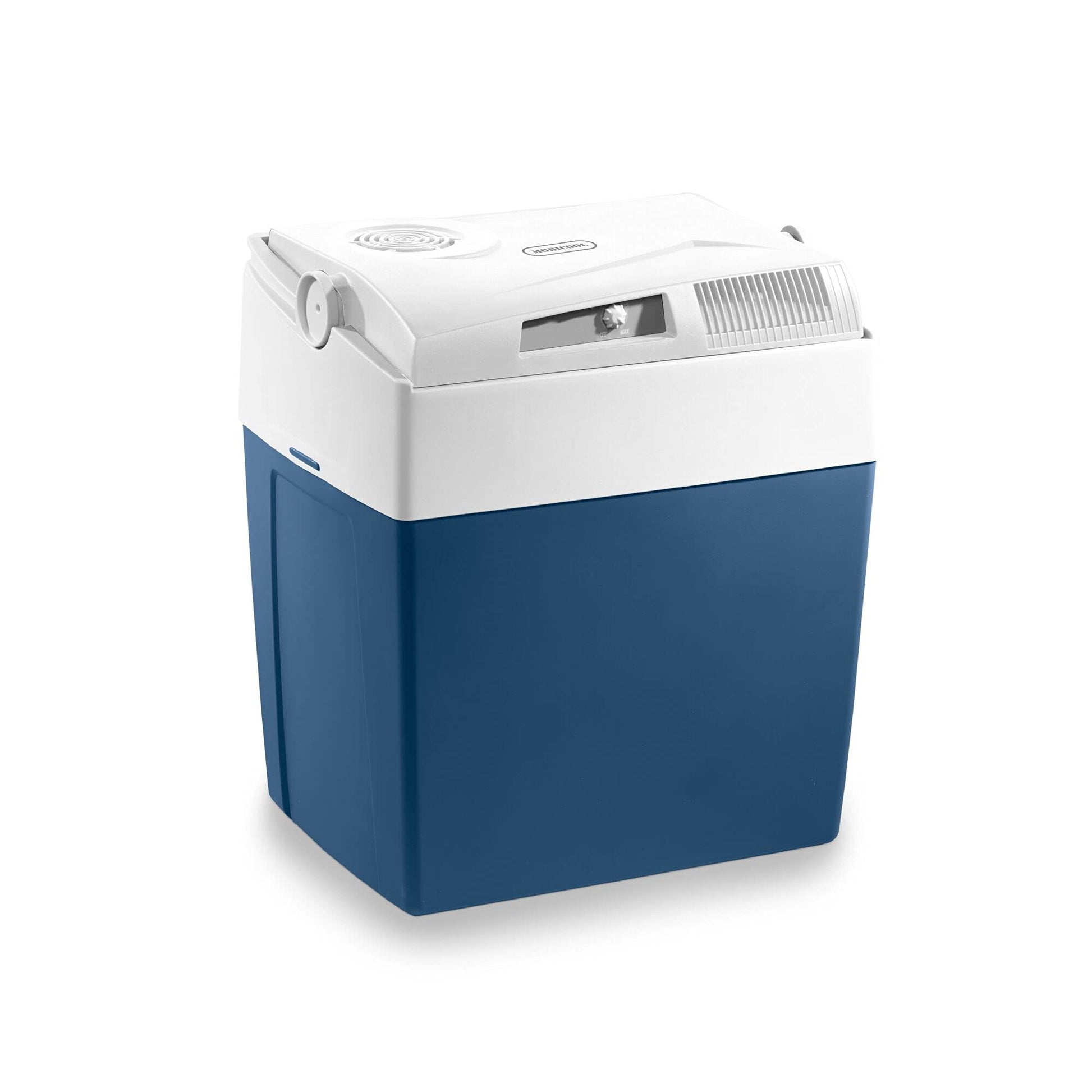 Mobicool Kühlbox mit 26 Liter Inhalt – Ausführung Blau. Rechteckig geformt, kühlt sie Lebensmittel & Getränke für unterwegs.