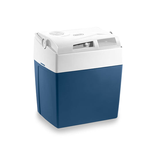 Mobicool Kühlbox mit 26 Liter Inhalt – Ausführung Blau. Rechteckig geformt, kühlt sie Lebensmittel & Getränke für unterwegs.