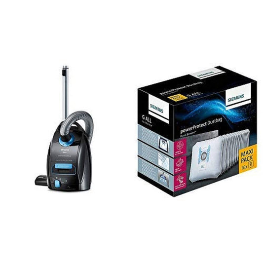 Siemens Q5.0 extreme Silence Power Bodenstaubsauger - VSQ5X1230. Schwarzer zylindrischer Bodenstaubsauger zur Bodenreinigung.