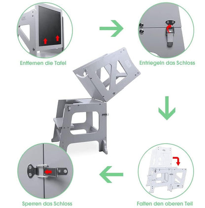 YOLEO 3 in1 Lernturm Montessori Kinderhelfer - Grau