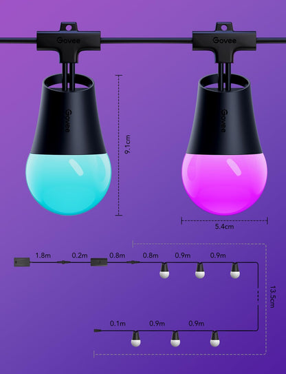Govee Aussen 2 LED Lichterkette – RGBICW Dimmbar 15M