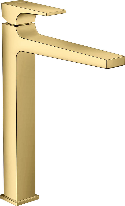 hansgrohe Metropol Wasserhahn 260mm Polished Gold Optic: Hoher, glänzender goldener Wasserhahn. Spendet Wasser am Waschbecken.