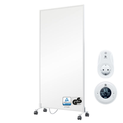 BR Bringer Infrarotheizung Standgerät Mobil – 1200 Watt, Weiss. Rechteckige, weiße Infrarotheizung. Beheizt Räume.