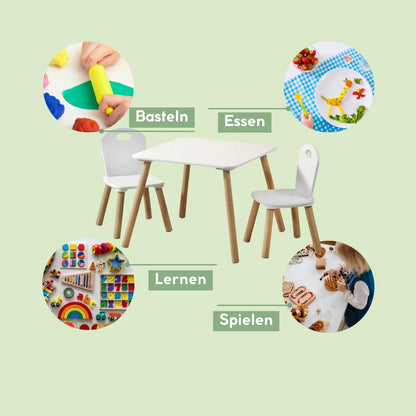 Kesper Kindertisch mit 2 Stühlen, Sitzgruppe weiss, 55 x 55 cm