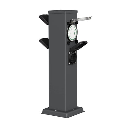 ledscom.de Steckdosensäule Polly, Edelstahl, IP44, Timer, 3-fach