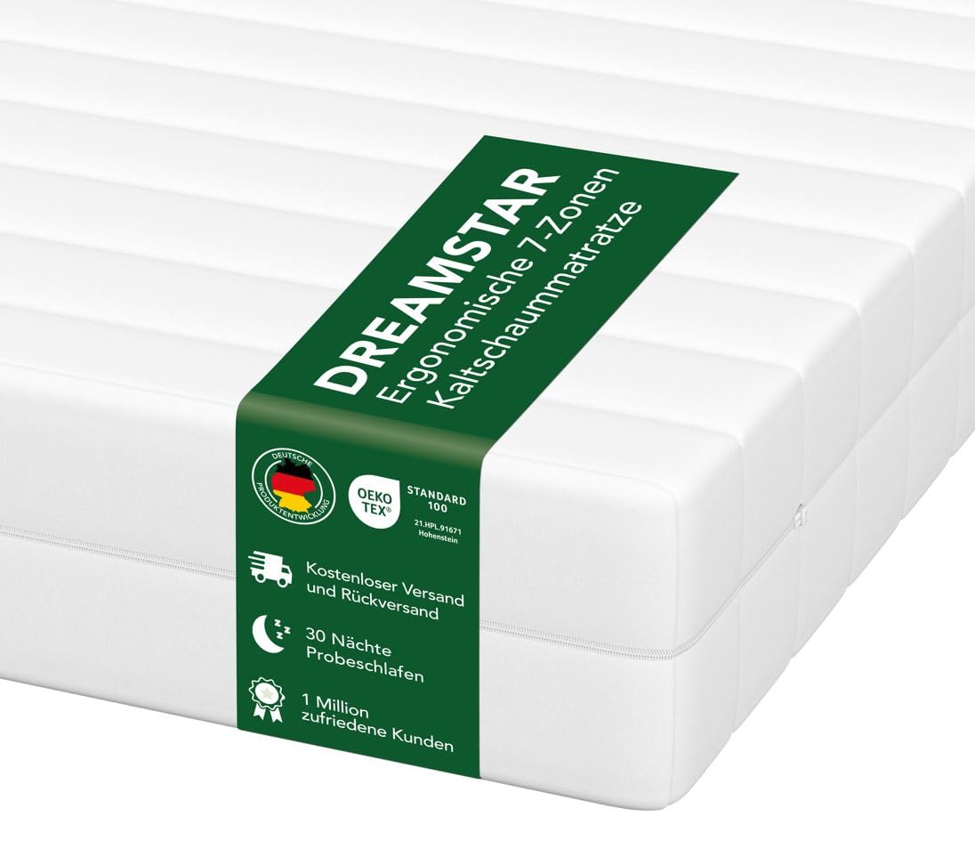 DREAMSTAR Simple Flex Duo 7-Zonen Kaltschaummatratze 90x200 cm H2/H3 mit waschbarem Bezug