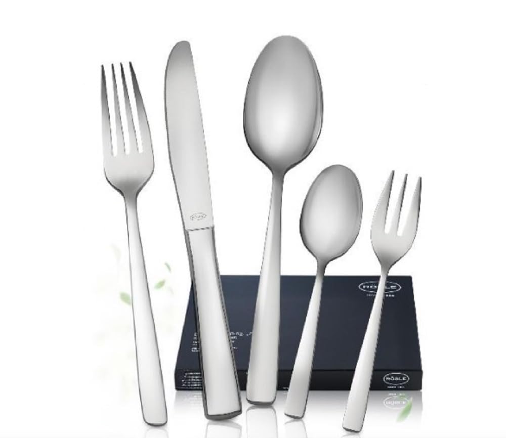 RÖSLE ELEGANCE Essbesteck Set 60-teilig aus glänzendem Edelstahl 18/10. Zum vollständigen Eindecken und stilvollen Verzehr von Speisen.