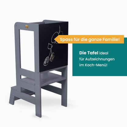 MEOWBABY Lernturm Montessori für Kinder Höhenverstellbar - Weiss-Natur