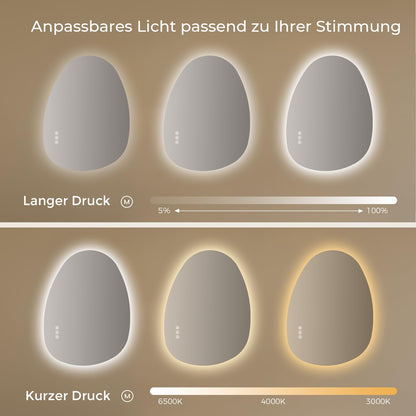 S'AFIELINA Asymmetrischer LED Badspiegel 60x45cm - Dimmbar, Beschlagfrei