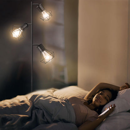 BBHome Industrielle Stehlampe verstellbare Käfigköpfe Schwarz