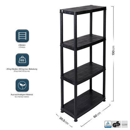 Kreher Lagerregal Kunststoff 3er Set - 4 Böden Schwarz 61x30.5 cm
