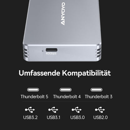 ANYOYO M.2 NVMe SSD Gehäuse 40Gbps – USB 4/Thunderbolt