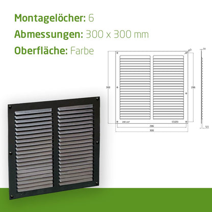 Amig Alu Lüftungsgitter Insektenschutz 300x300mm Schwarz 5er-Set