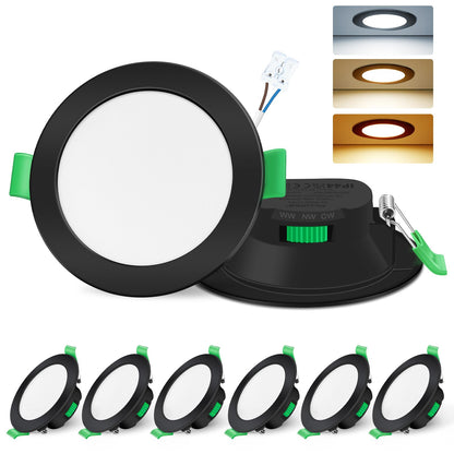 ALUSSO LED Einbaustrahler Schwarz Dimmbar IP44 7W 230V 6er Set, rundes schwarzes Gehäuse aus Aluminium, flache Bauform