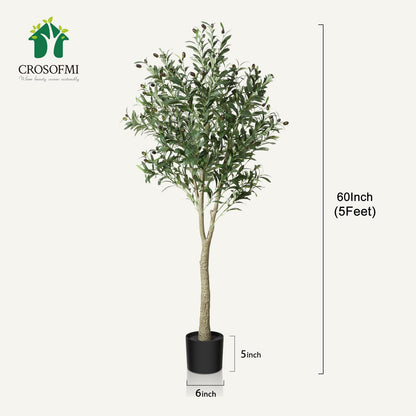 CROSOFMI Künstlicher Olivenbaum 150 cm im Topf für Innen und Aussen